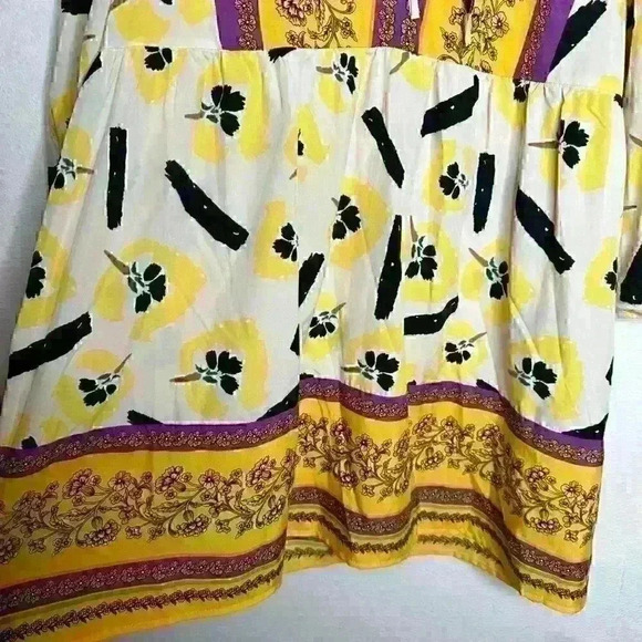 Melloday Boho Colorful Floral Tunic with tie neck Sz L - Picture 4 of 10